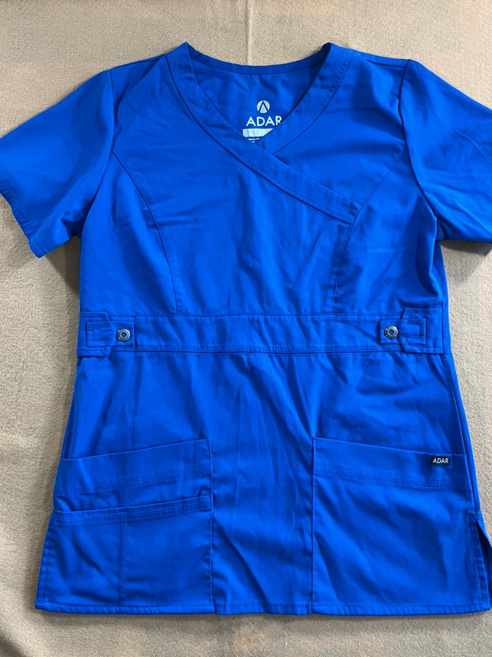 ADAR Pro Women’s XXS Royal Blue Scrub Top 6 Pocket Stretch Medical Uniform